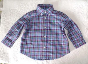 RALPH LAUREN LONG SLEEVED BLUE PLAID COTTON SHIRT  Baby Boy Size S - Picture 1 of 4