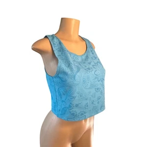 Crop-Tanktop Damen 10 Oiselle Firecracker blau Blumen reflektierend bedruckt Yoga - Bild 1 von 6