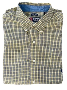 Chaps Easy Care Yellow Blue Plaid long Sleeve Button-Down Shirt Men's XL/TG - Picture 1 of 7