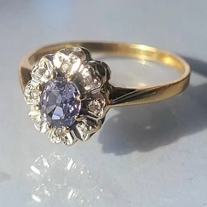 Vintage 9ct Gold, Sapphire & Diamond Cluster Ring ~ Size K - Picture 1 of 9