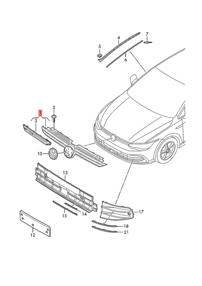 Rejilla de radiador negra genuina VW Golf R32 GTI Rabbit 5H0853651BC041 Foto 1 de 1