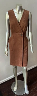 Antonio Melani Wrap Faux Suede Microfiber Plunging V Brown Toggle Dress 6 - Image 1 of 4