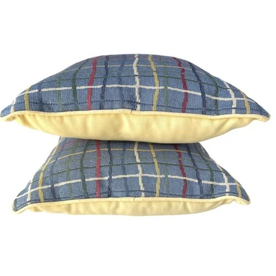 2 almohadas a cuadros amarillas/azules Riverdale mantequilla tapiz casa costera 16" Foto 1 de 4