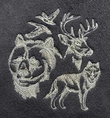 Northwoods Animal Collage Embroidered Fleece Throw  - Navy Blue - Image 1 of 3