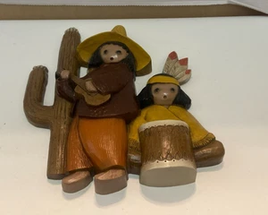 VTG Burwood Products #2516 Plastic Tribal People Cactus Wall Hanging USA 11"×10" - Picture 1 of 11