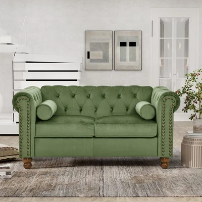 PHOYAL Large LOVE SEAT,Velvet Sofa TWO-seat Sofa  Classic Tufted Chesterfield - Image 1 of 4