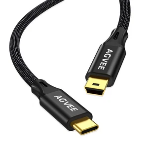 AGVEE 1 Fuß USB-C auf Mini USB Kabel, vergoldete Endspitzen, geflochten 1 Fuß, schwarz  - Bild 1 von 7