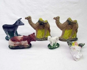 Belén de goma suave vintage animales estatuillas ángel camellos vaca burro oveja - Imagen 1 de 7