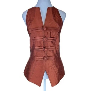 Vintage 90s Linda Segal Designer Vest Rust Red Back Zipper Size 14 Made in USA - Picture 1 of 7