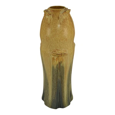 Ephraim Faience 2007 Hand Made Pottery Experimental Green Yellow Floral Vase  - Image 1 of 4