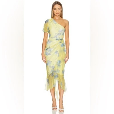 BCBG Max Azria One Shoulder Puff Sleeve Printed Dress M - Image 1 of 4
