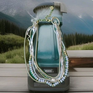 STELLA AND DOT Multi Strang Stein Silber & Gold Ton Halskette - Bild 1 von 5