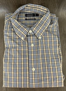 Mens Consensus Performance Long Sleeve Button Shirt Large Blue Beige Plaid - Picture 1 of 6