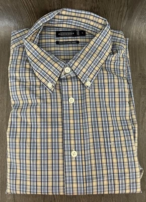 Mens Consensus Performance Long Sleeve Button Shirt Large Blue Beige Plaid - Image 1 of 4