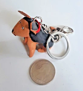 Hand Crafted Leather Black & Tan Dog Key Ring Purse Charm New In Package - Picture 1 of 3
