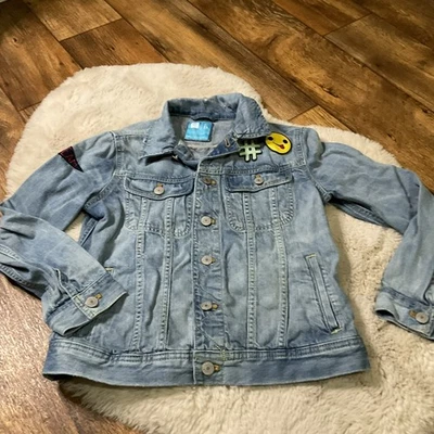Gap Youth Jean Jacket Demin Emoji Patch XL Lightly Distressed - Image 1 of 4