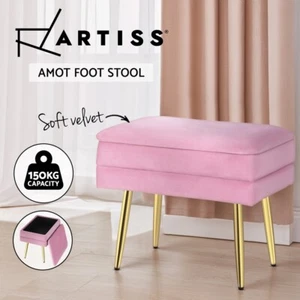 Artiss Ottoman Storage Foot Stool Vanity Bench Velvet Foot Rest Padded Seat Pink - Picture 1 of 7