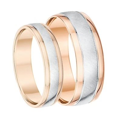 His & Hers 9ct White & Rose Gold Matt & Polished Wedding Rings 5&7mm Court Shape - Image 1 of 4