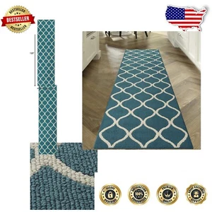 Teal/Sand Rebecca Contemporary Runner Rug 2'6" x 10' - Indoor Stain Resistant - Picture 1 of 10