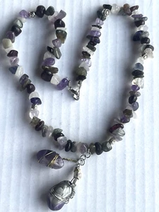 AMETHYST GEMSTONE COPPER WRAPPED HANDMADE ELASTIC RUBBER MULTICOLOR NECKLACE - Picture 1 of 24