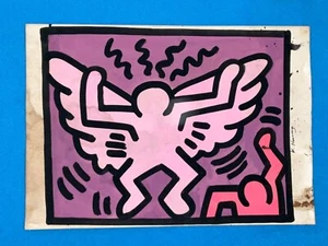 KEITH HARING drawing on old paper signed stamped vintage - Picture 1 of 2