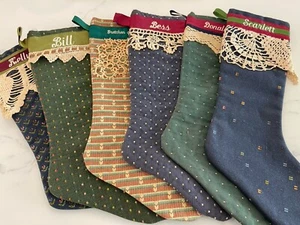 Set Of 6 Homemade Vtg Christmas Stockings Ruffle Lace CottageCore - Picture 1 of 6
