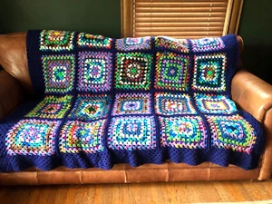 Hand Crochet Granny Square Blanket/Throw, Couch, Bed, Dorm, Travel, 63"x70" NEW - Picture 1 of 9