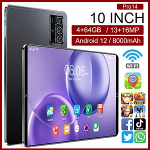 2025 Tablet PC Pro14 Android 12 10'' 4+64GB 8000mAh 10 Core Wifi Dual Camera - Picture 1 of 23