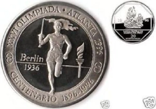 Rare 1996 Peru Lrg.Silver pattern 20 S Olympic Flame T1 - Image 1 of 1