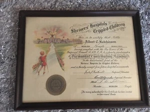 Shriner's (Masonic) Hospital Certificate of Membership- 1920's-30's- Detroit, MI - Picture 1 of 3