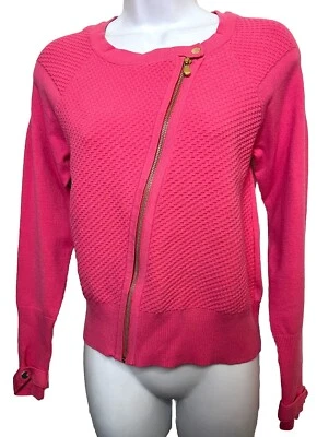 ETCETERA Cárdigan Suéter Asimétrico Cremallera Completa Rosa Gofre Nuevo sin Etiquetas Crew Talla Pequeña Foto 1 de 4