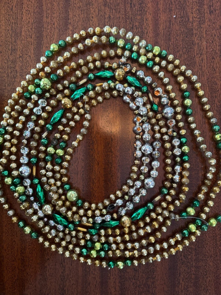 Vtg-Antique Mercury Glass Bead 5/8-"Tree Garland Multi Color & Shapes 18ft&3in. - Image 1 of 4