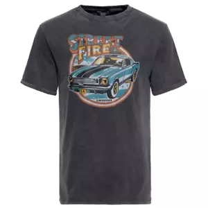 King Kerosin Men's Print T-Shirt Street Fire In Enzym Acidwash Black - Picture 1 of 4