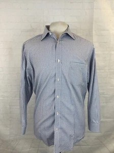 Black Brown 1826 Men's White & Blue Plaid Cotton Dress Shirt 17 - 33 $98 - Picture 1 of 8
