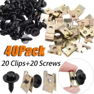 40x Kit de sujetador de junta de clips de tuerca en U retenedor de parachoques guardabarros para carrocería de tornillo de metal para automóvil Foto 1 de 4