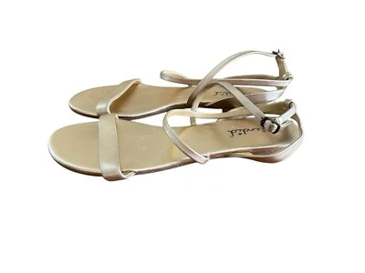 Espléndida Sandalia Punta Abierta 2 Correas Tobillo 11 M Cuero Mujer Oro Rosa Planas Foto 1 de 4