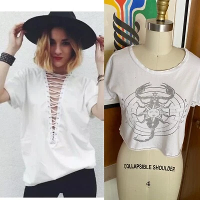 Nwt 2 LF Emma & Sam $108 Deep V Neck Lace Up XS Astrology Tee Shirt Street Wear - Image 1 of 4