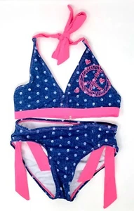 Justice Pink & Blue Polka Dot Two Piece Bikini Bathing Suit Girls Size 7 - Picture 1 of 5