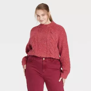 Women's Plus Size 1X Mock Turtleneck Pullover Sweater - Universal Thread Red NEW - Picture 1 of 5