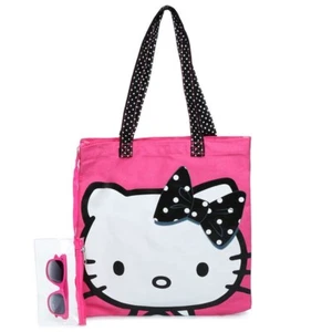 HELLO KITTY Kinder Mädchen Canvas Strandtasche Geschenktasche mit Sonnenbrille und Beutel Sanrio - Bild 1 von 7