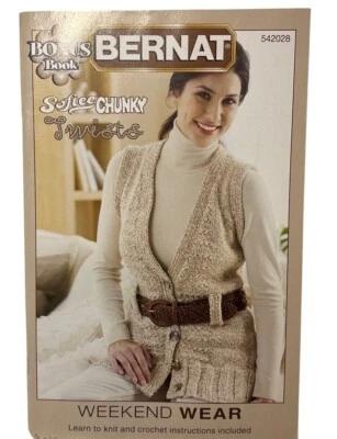 Bernat Softee Chunky Weekend Wear Knitting Pattern Booklet Hats Scarves Vests - Image 1 of 4