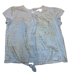 7 For All Mankind Top Shirt Ivory Cream Short Sleeve Gold Shiny Knot Girls Sz 6 - Picture 1 of 6
