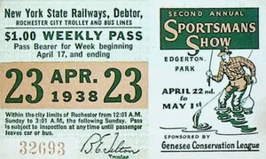Rochester City Trolley & Bus Lines Pass 23. April 1938 Sportsman Show - Bild 1 von 1