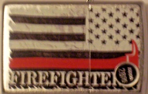 New ZIPPO USA Windproof Oil Lighter 11314 Firefighter Red Axe Flag St. Chrome - Picture 1 of 7