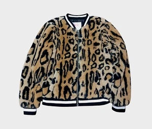 Girls JUSTICE Faux Fur Full Zip Animal Cheetah Print Size 8 Bomber Jacket - Picture 1 of 3