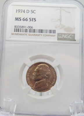 1974 D - FIVE CENT - Proof Jefferson Nickel - GRADED - NGC MS 66 5FS (BT756) - Image 1 of 4