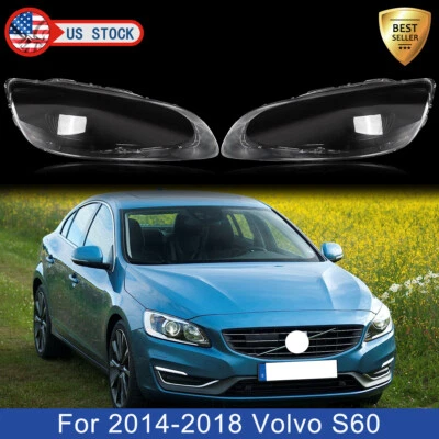 Fit Volvo S60 2014-2018 Pair Headlamp Cover Lampshade Headlight Lens Shell Clear Foto 1 de 4