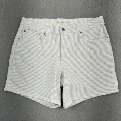 Levis Women Shorts 33 (34x6) White Blue Pinstripe Mid Length Super Stretch Denim - Image 1 of 4