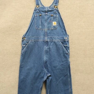 Carhartt BIB Overalls Men's 38 Blue Denim R07DST 34" Inseam Workwear Carpenter - Picture 1 of 13