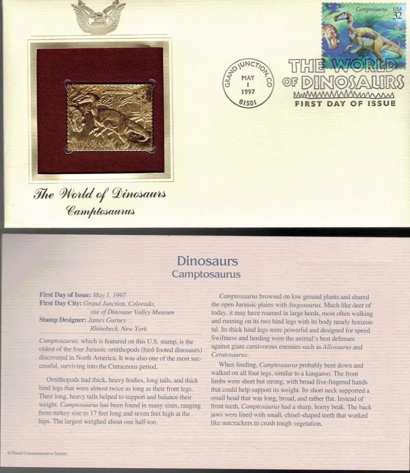 The World of Dinosaurs--Camptosaurus--1st day issue-Golden Replica - Image 1 of 1